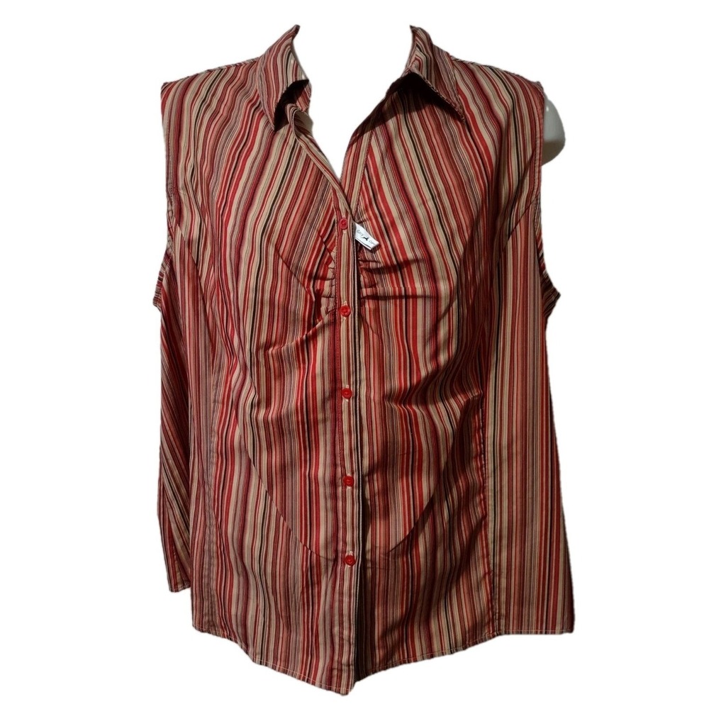 White Stag Button Up Top Womens Size 4X 26W/28W Red Striped Collared  Sleeveless